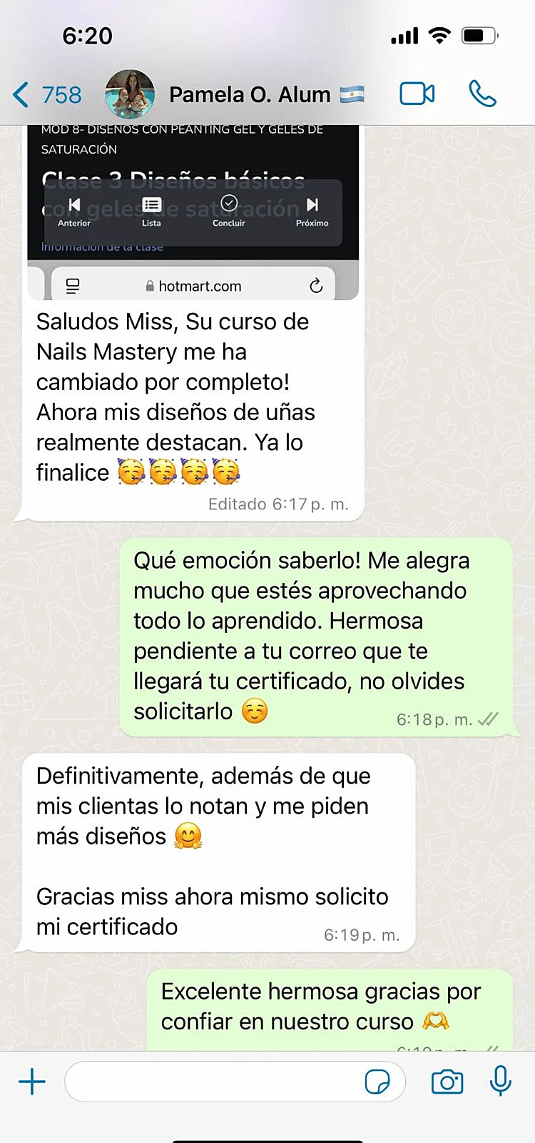 Captura conversación alumna 1