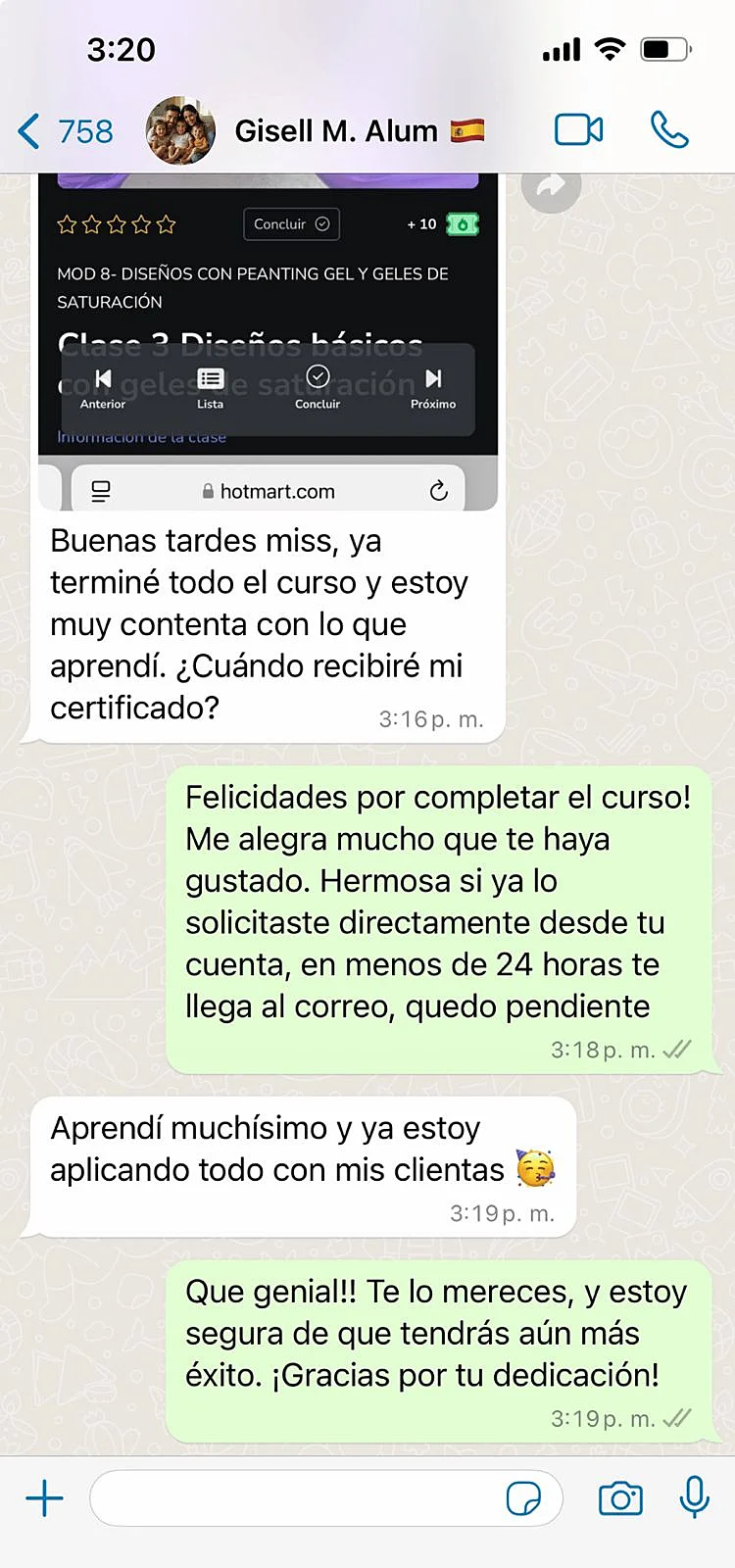 Captura conversación alumna 3